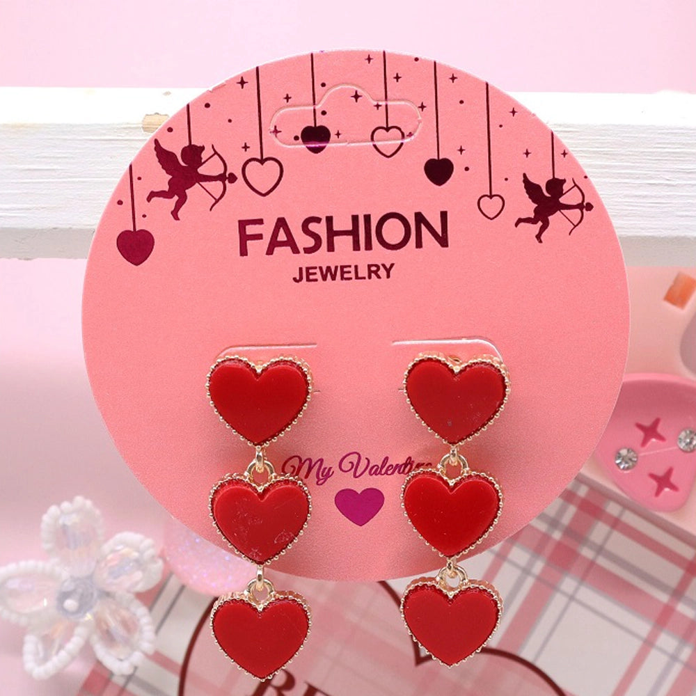 Triple Tier Enamel Heart Drop Earrings – "My Valentine" (AER1871)