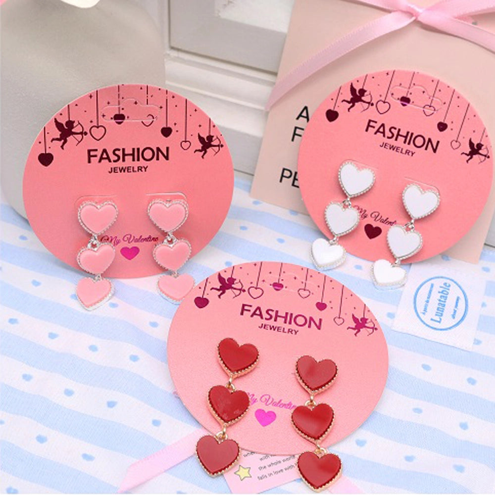 Triple Tier Enamel Heart Drop Earrings – "My Valentine" (AER1871)