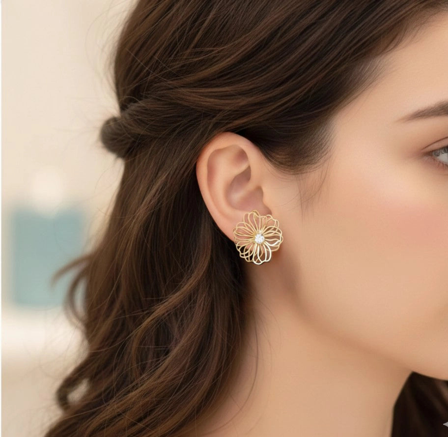 Elegant Hollow Floral Stud Earrings (AER1875)