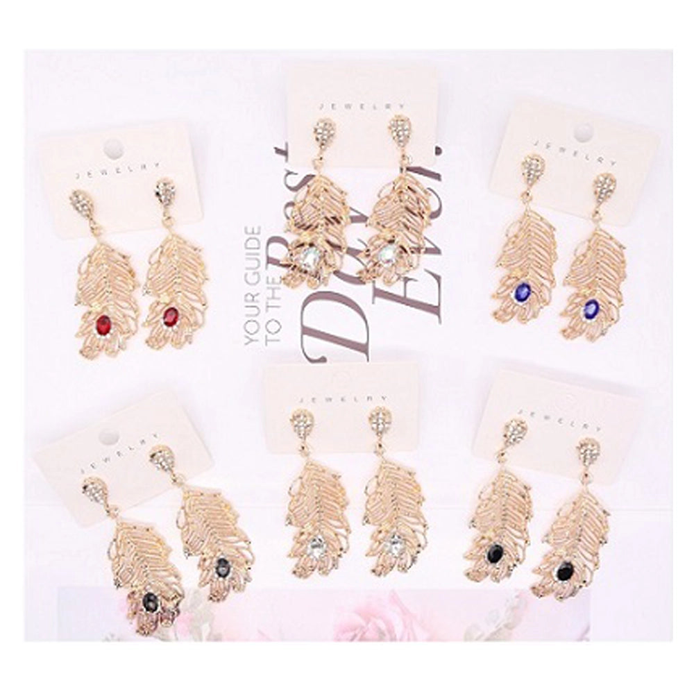 Bohemian Rhinestone Feather Drop Earrings (AER1877)