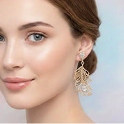 Bohemian Rhinestone Feather Drop Earrings (AER1877)