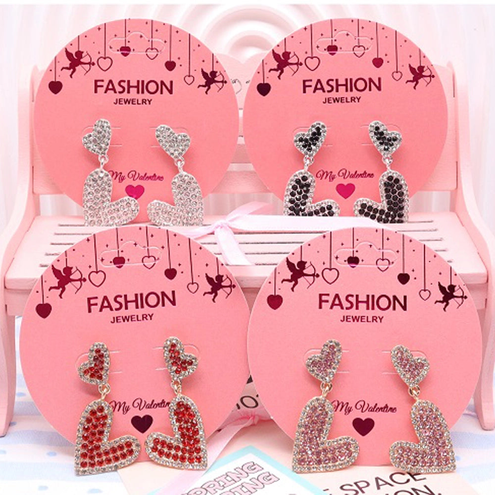 Sparkling Double Heart Rhinestone Drop Earrings (AER1883)