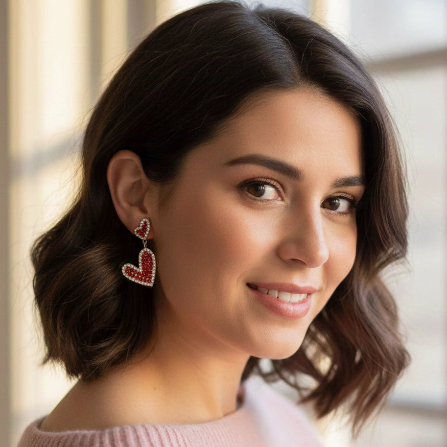 Sparkling Double Heart Rhinestone Drop Earrings (AER1883)