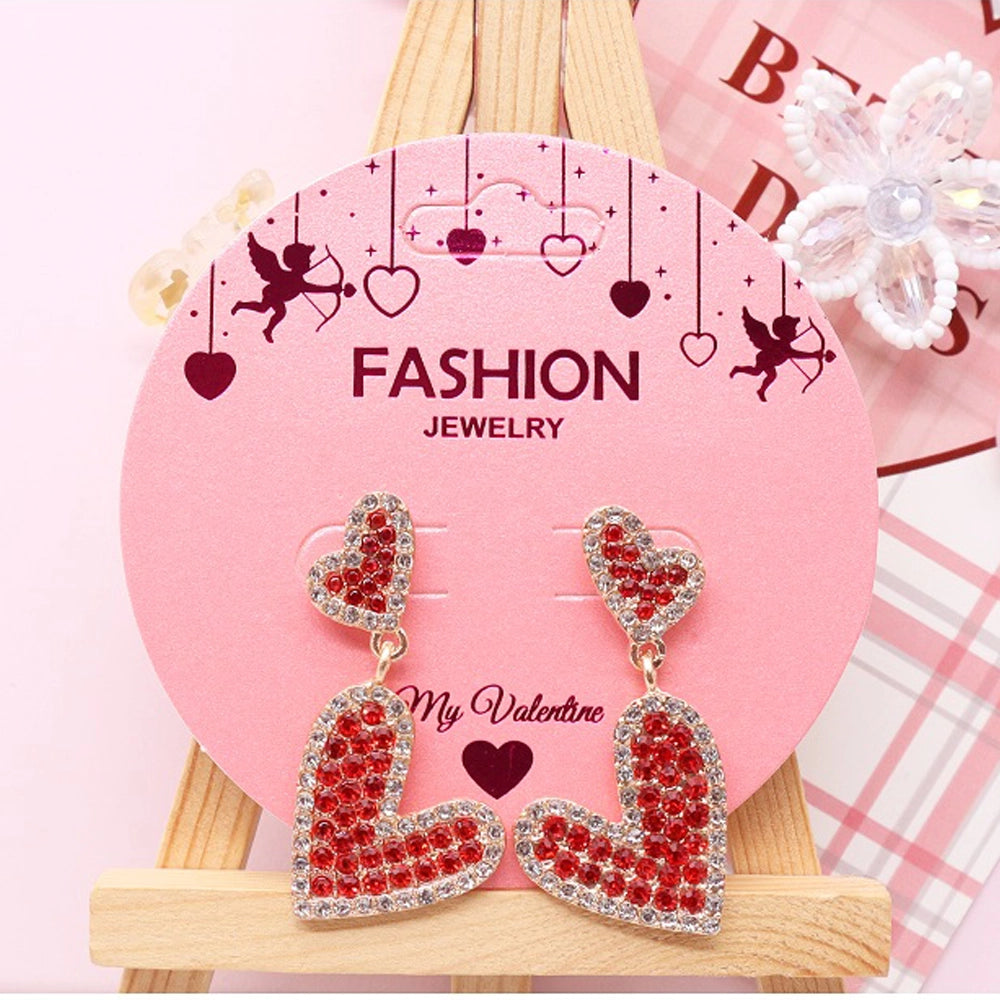 Sparkling Double Heart Rhinestone Drop Earrings (AER1883)