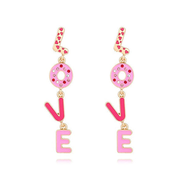 Sweetheart "LOVE" Pink & Red Enamel Drip Earrings (AER1884)
