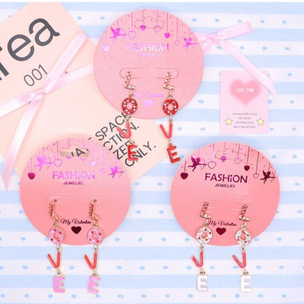 Sweetheart "LOVE" Pink & Red Enamel Drip Earrings (AER1884)
