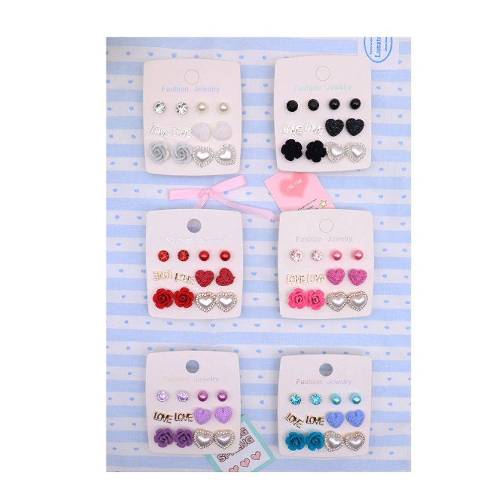 Valentines Heart Love Rose Fashion Stud Earring Set (AER1885)