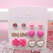 Valentines Heart Love Rose Fashion Stud Earring Set (AER1885)