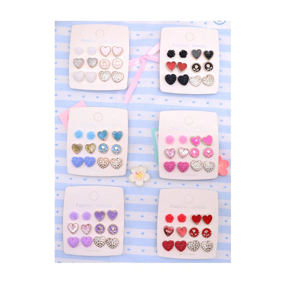 Romantic Heart & Floral Stud Earring Set (AER1887)