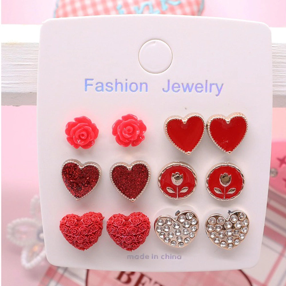 Romantic Heart & Floral Stud Earring Set (AER1887)