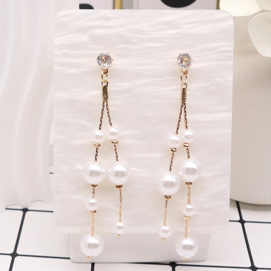 Elegant Faux Pearl Tassel Drop Earrings for Women – Delicate Crystal Chandelier Dangle Earrings, Chic Bridal & Wedding Jewelry Gift (AER1892)