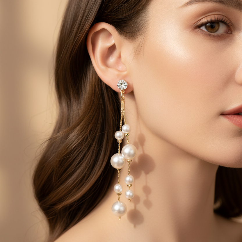 Elegant Faux Pearl Tassel Drop Earrings for Women – Delicate Crystal Chandelier Dangle Earrings, Chic Bridal & Wedding Jewelry Gift (AER1892)