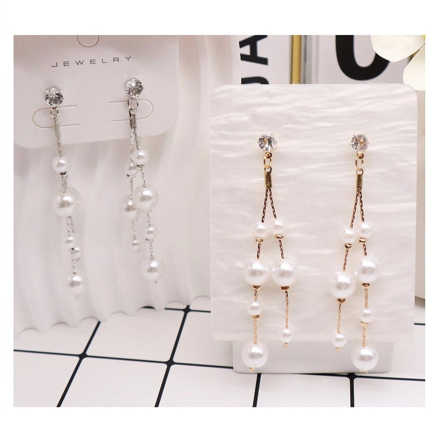 Elegant Faux Pearl Tassel Drop Earrings for Women – Delicate Crystal Chandelier Dangle Earrings, Chic Bridal & Wedding Jewelry Gift (AER1892)