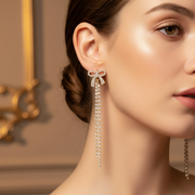 Sparkling Rhinestone Bow Dangle Earrings – Long Tassel Drop Earrings (AER1895)