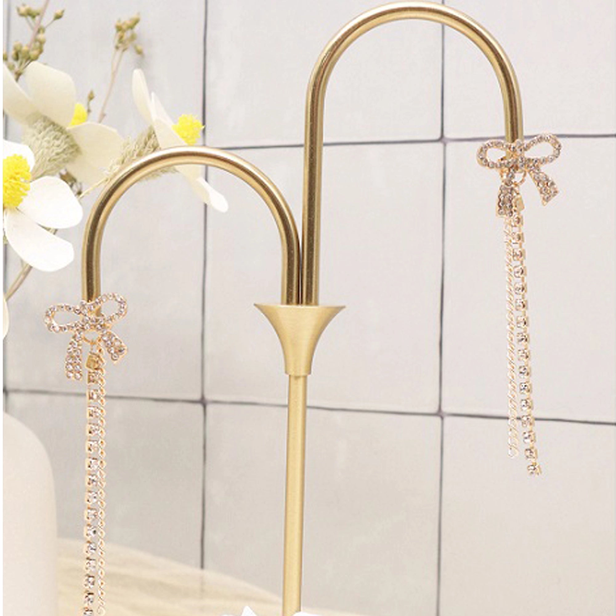 Sparkling Rhinestone Bow Dangle Earrings – Long Tassel Drop Earrings (AER1895)