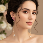 Sparkling Rhinestone Butterfly Long Tassel Drop Earrings (AER1896)