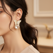 Gold and Silver Butterfly Crystal Drop Earrings - Elegant Rhinestone Dangle Jewelry (AER1903)
