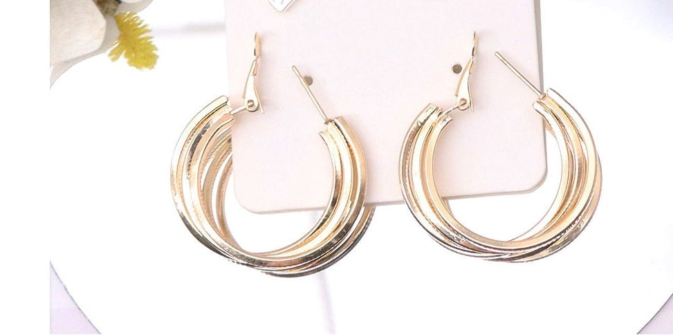3-Pair Trendy Earring Set for Women | Elegant Flower Studs, Sparkling Crystal Solitaires, and Triple-Layer Hoop Earrings (AER1909)