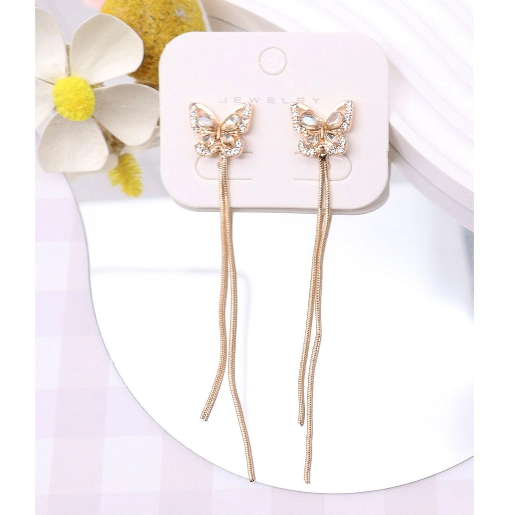 Elegant Butterfly Tassel Drop Earrings – Rhinestone Crystal Dangle Jewelry (AER1914)