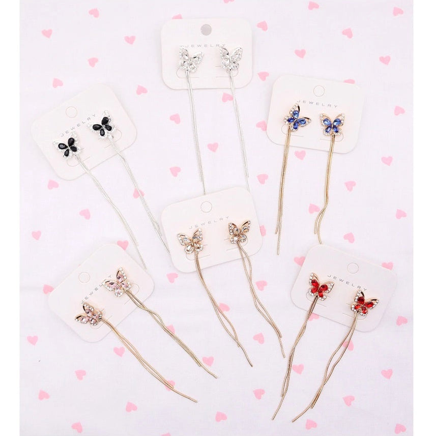 Elegant Butterfly Tassel Drop Earrings – Rhinestone Crystal Dangle Jewelry (AER1914)