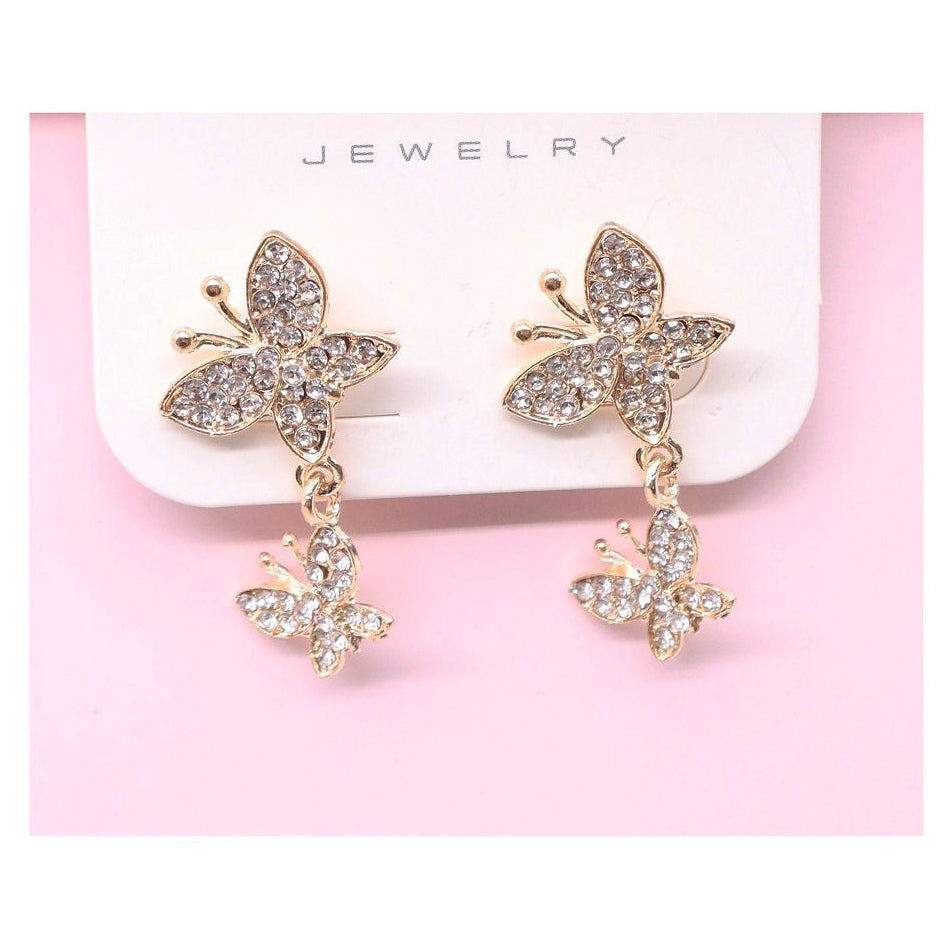 Elegant Butterfly Dangle Earrings | Shimmering Rhinestone Jewelry (AER1915)