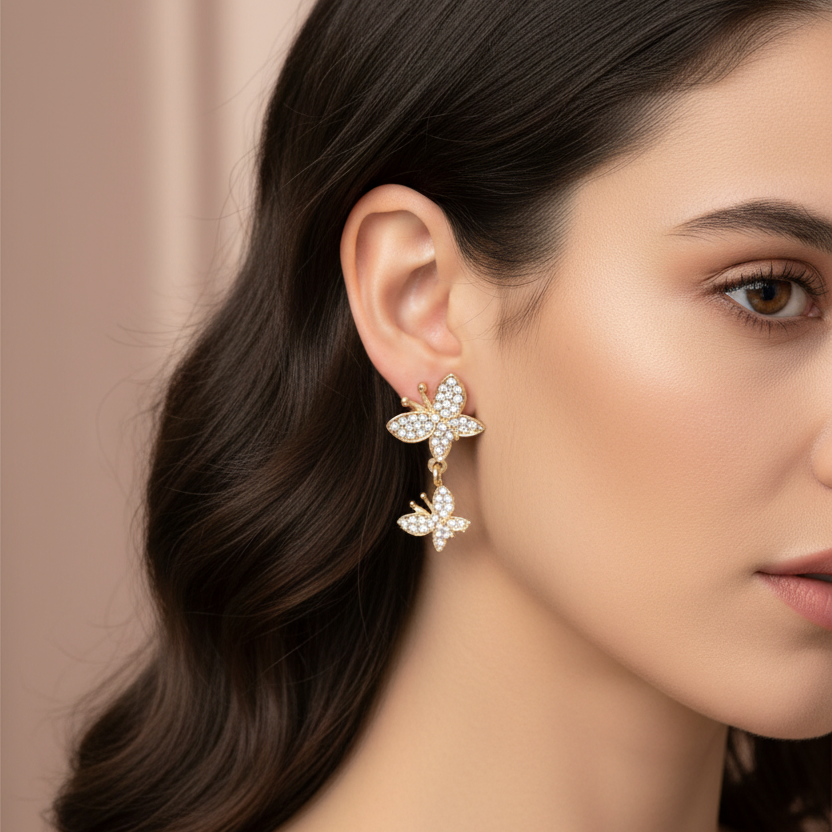 Elegant Butterfly Dangle Earrings | Shimmering Rhinestone Jewelry (AER1915)
