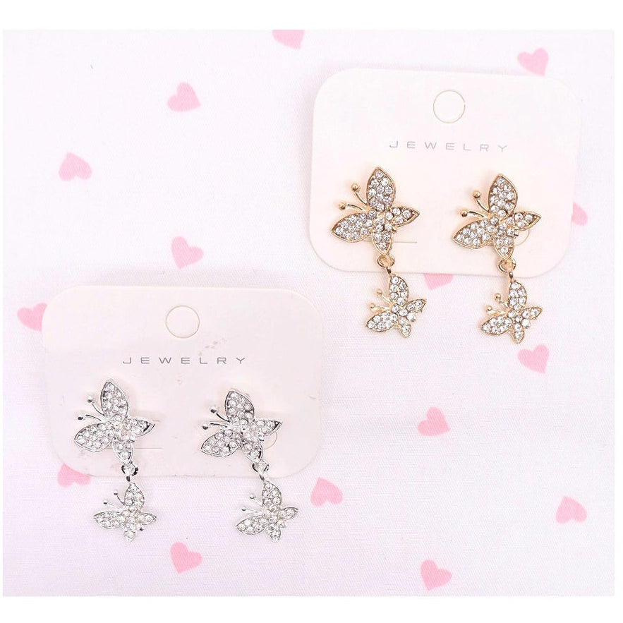 Elegant Butterfly Dangle Earrings | Shimmering Rhinestone Jewelry (AER1915)