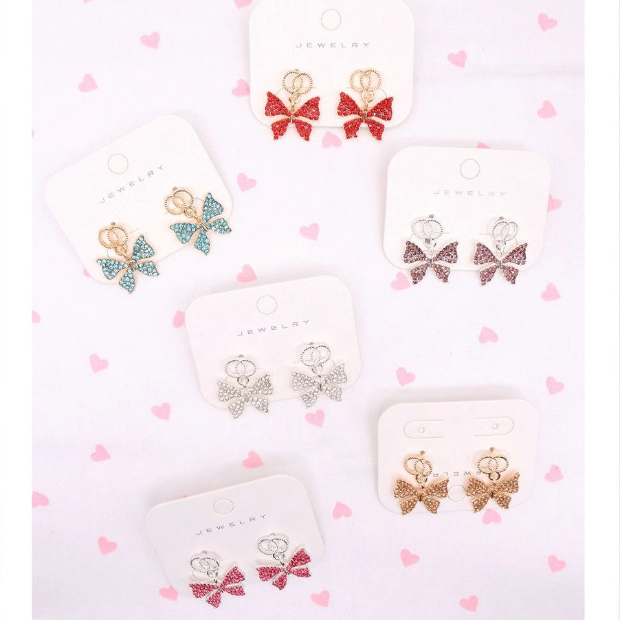 Sparkling Crystal Butterfly Drop Earrings - Elegant Rhinestone Jewelry (ABR1416)