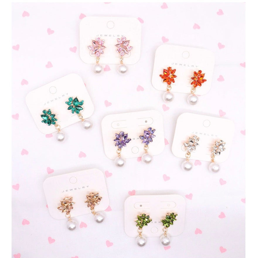 Elegant Crystal Floral Drop Earrings with Faux Pearl Detail (AER1919)