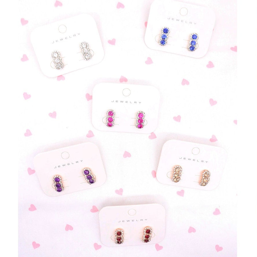 Elegant Triple-Stone Rhinestone Stud Earrings(AER1922)