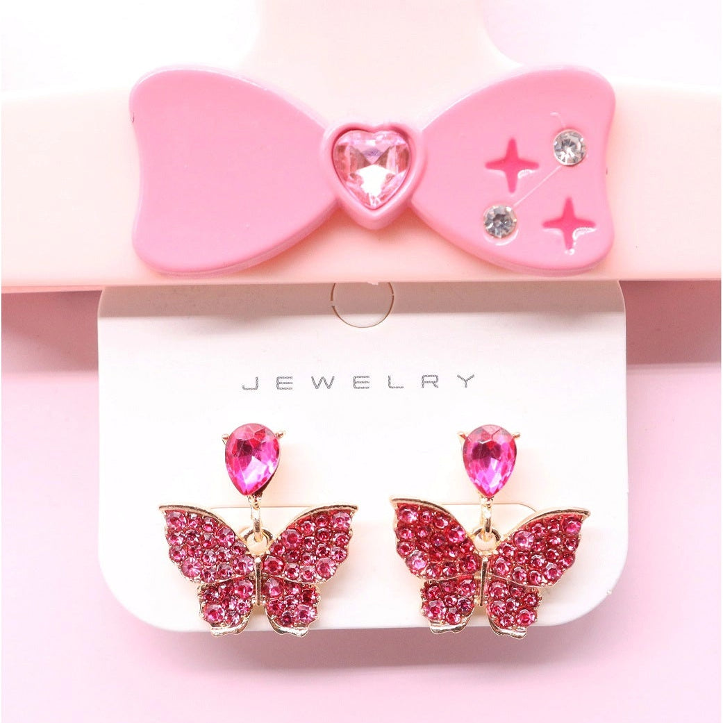 Dazzling Crystal Butterfly Drop Earrings – Sparkling Rhinestone Statement Jewelry (AER1923)