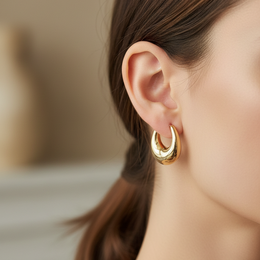 Vintage Pearl Floral & Chunky Gold Hoop Earrings (AER1927)