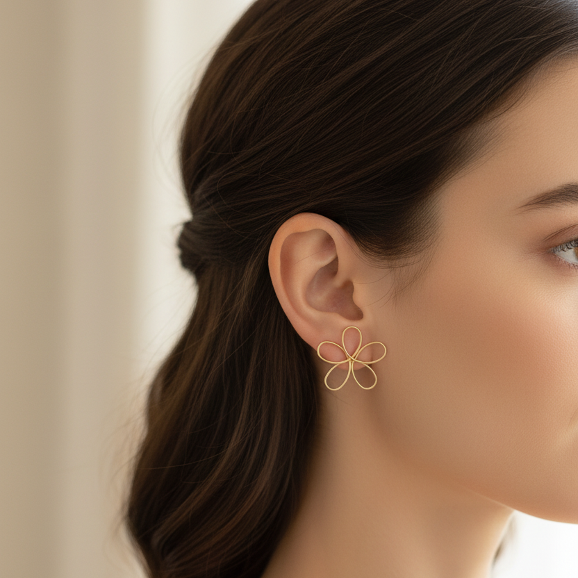 3-Pair Floral Stud & Hoop Earring Set - Gold & Silver Minimalist Flower Jewelry Multipack (AER1931) AER1931