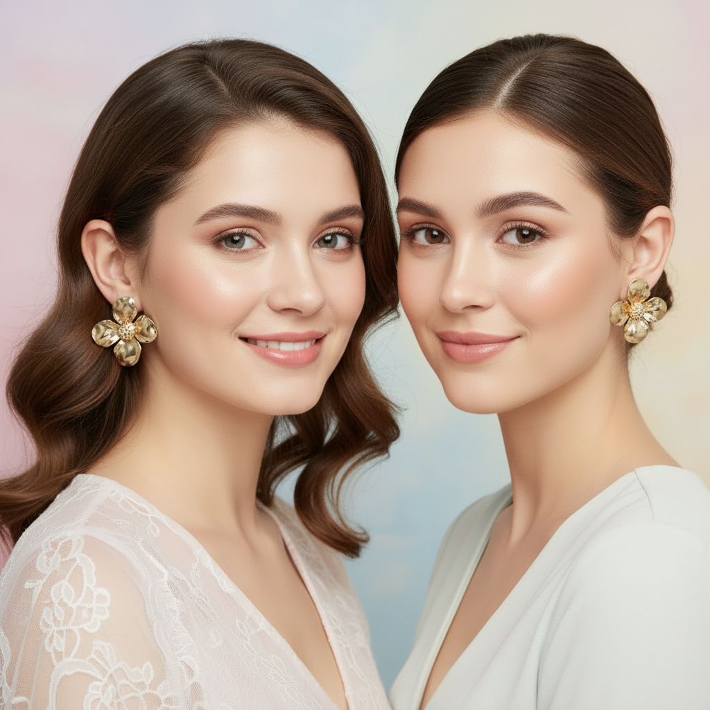 Elegant 3-Pair Floral & Rhinestone Stud Earring Set – Gold & Silver Finish (AER1932)