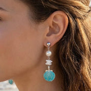 Ocean Breeze Seashell and Starfish Drop Earrings – Nautical Pearl and Coral Dangle Jewelry (AER1936)