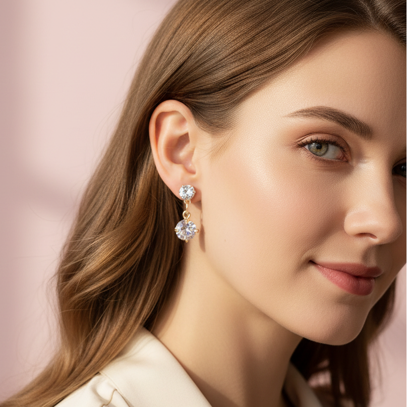 Sparkling Cubic Zirconia Double-Drop Earrings | Elegant Gold & Silver Finish (AER1942)