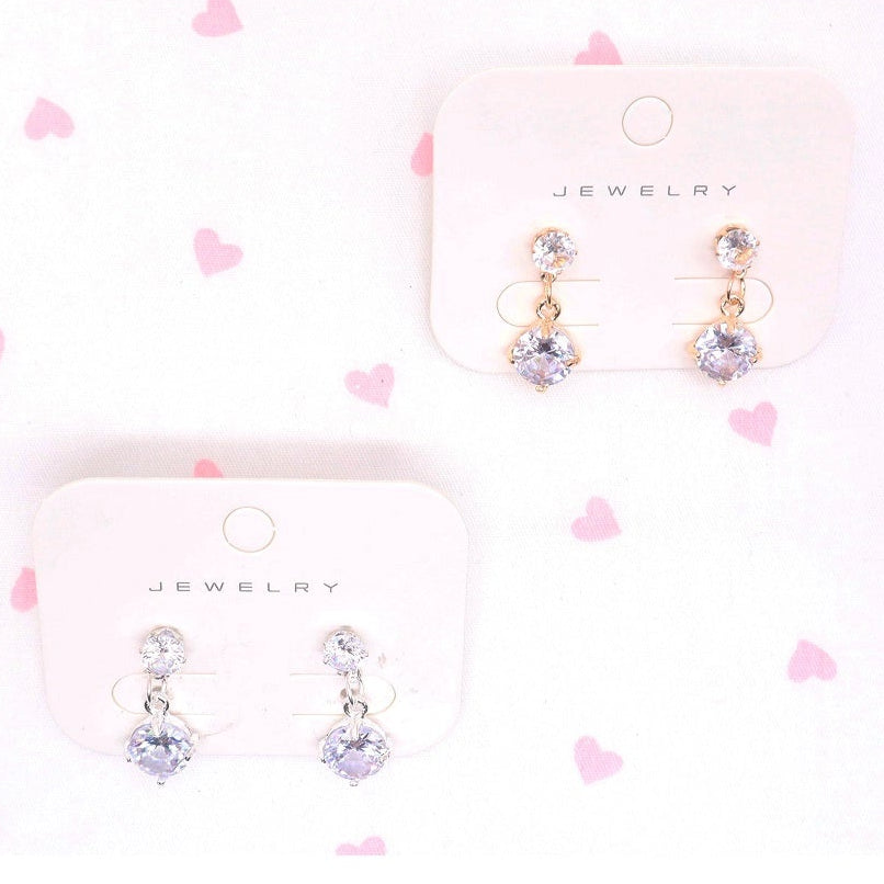 Sparkling Cubic Zirconia Double-Drop Earrings | Elegant Gold & Silver Finish (AER1942)