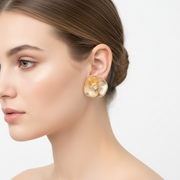 Elegant Floral Rose Stud Earrings - Metallic Textured Bloom Jewelry (AER1956)