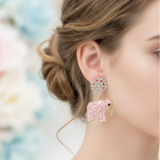 Sparkly Crystal Filigree Elephant Dangle Earrings – Cute Colorful Enamel Animal Drop Earrings for Women & Girls (AER1965)