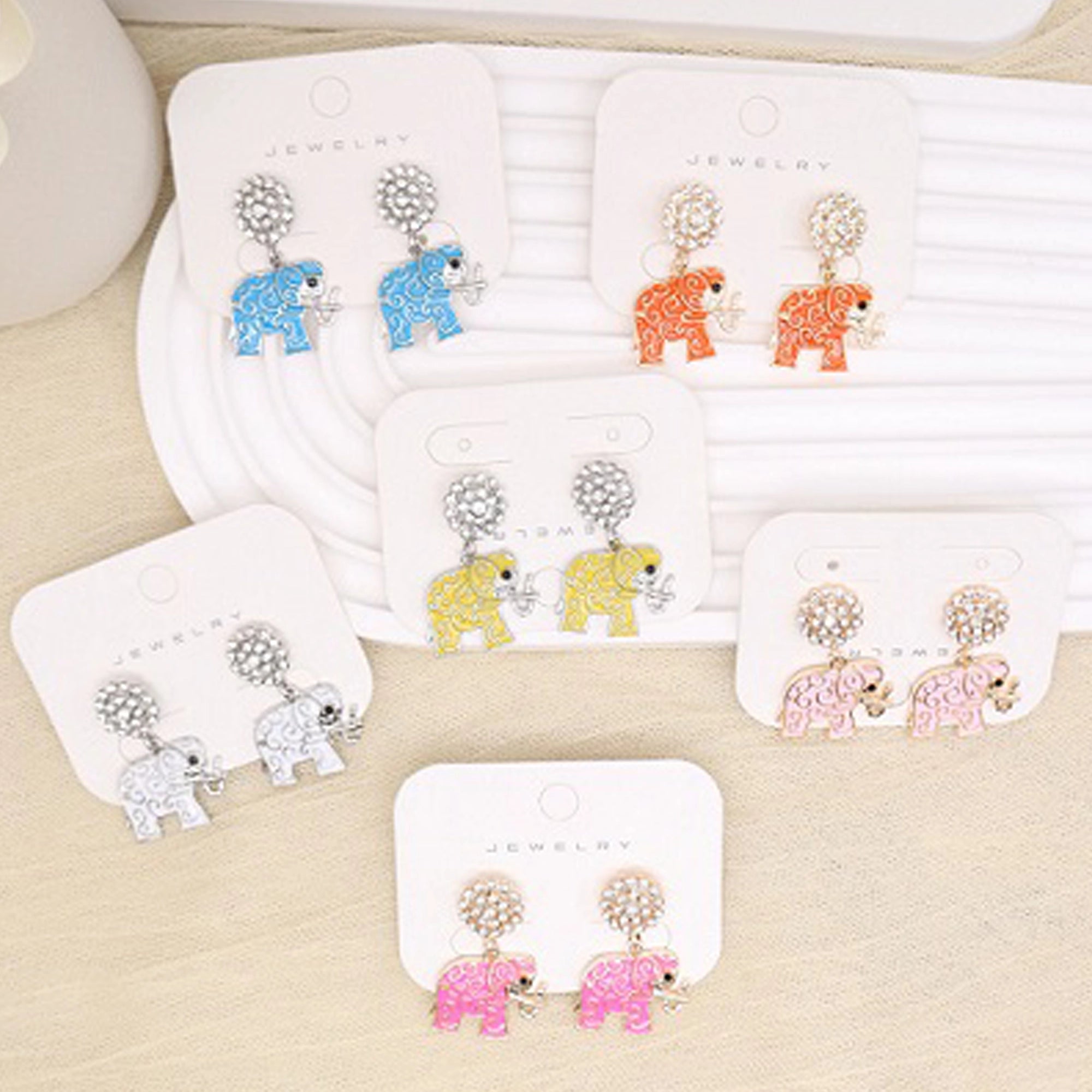 Sparkly Crystal Filigree Elephant Dangle Earrings – Cute Colorful Enamel Animal Drop Earrings for Women & Girls (AER1965)