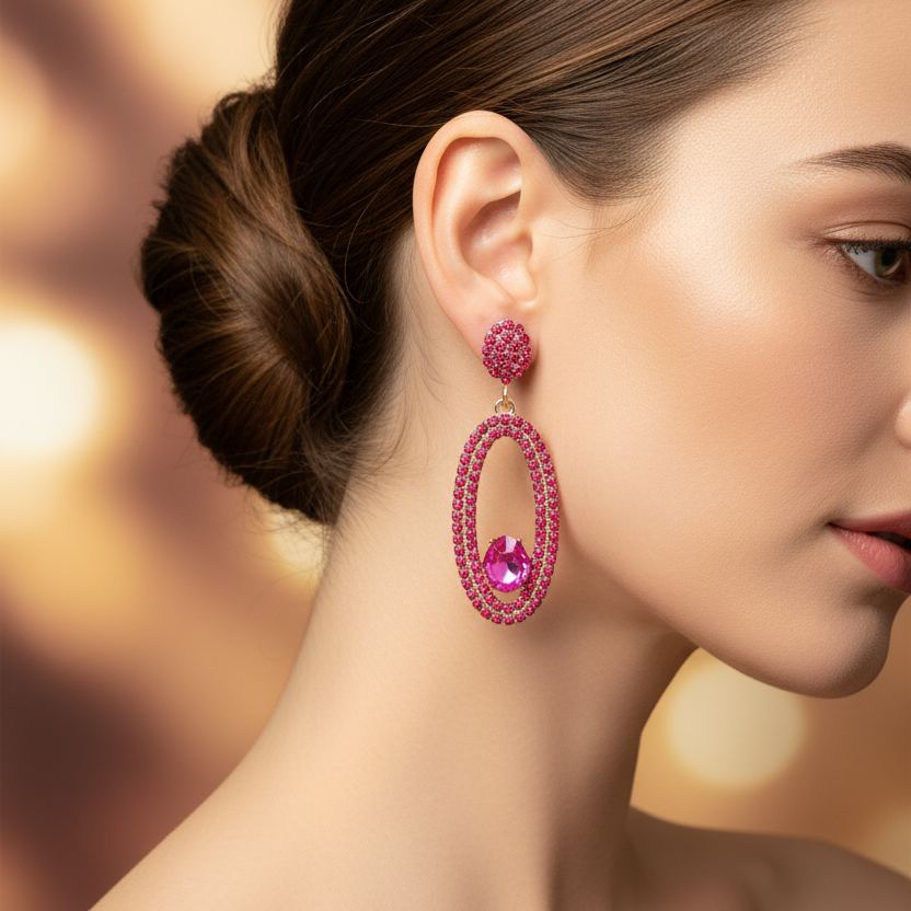 Sparkly Rhinestone Oval Dangle Earrings – Glamorous Crystal Drop Statement Earrings for Women (AER1968)