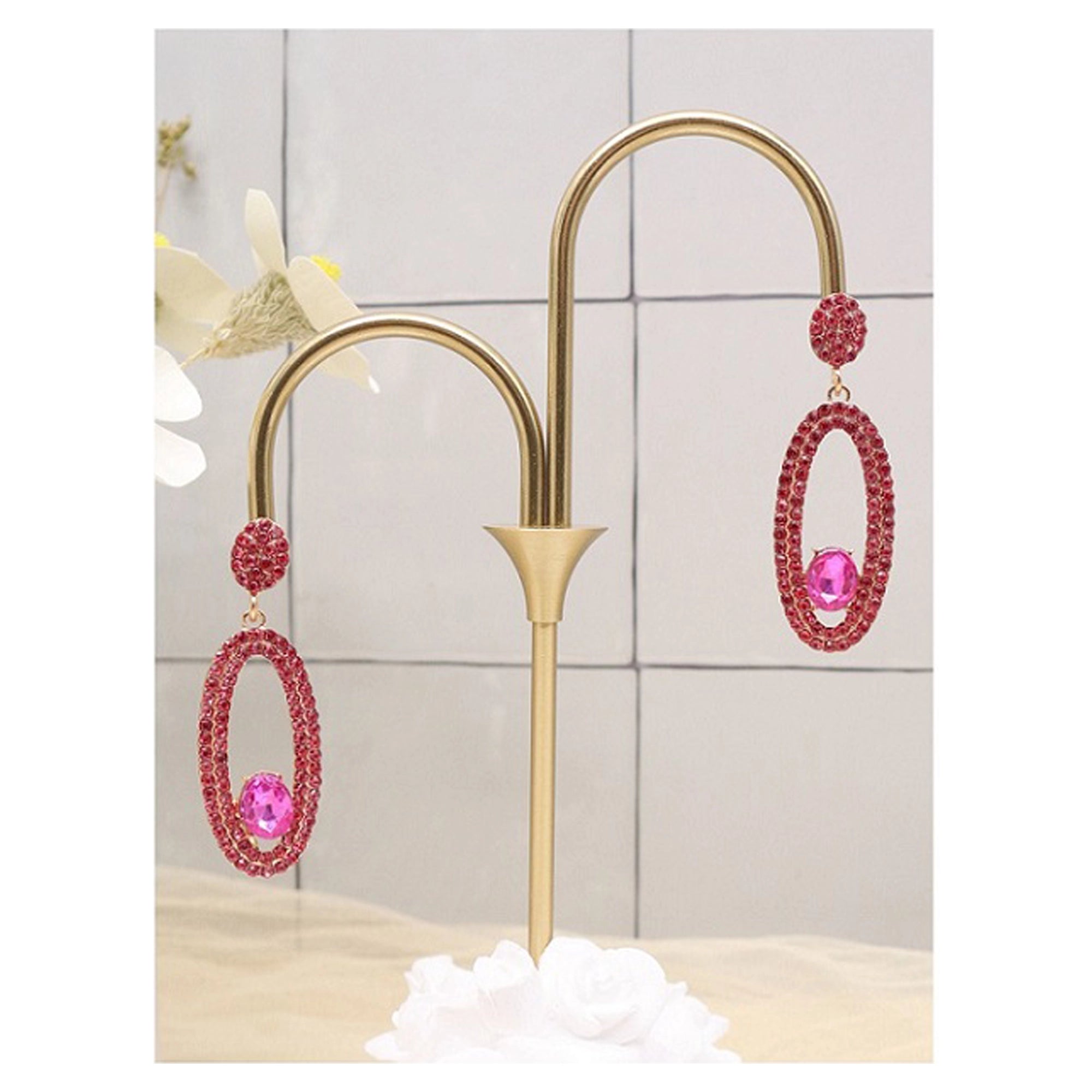 Sparkly Rhinestone Oval Dangle Earrings – Glamorous Crystal Drop Statement Earrings for Women (AER1968)