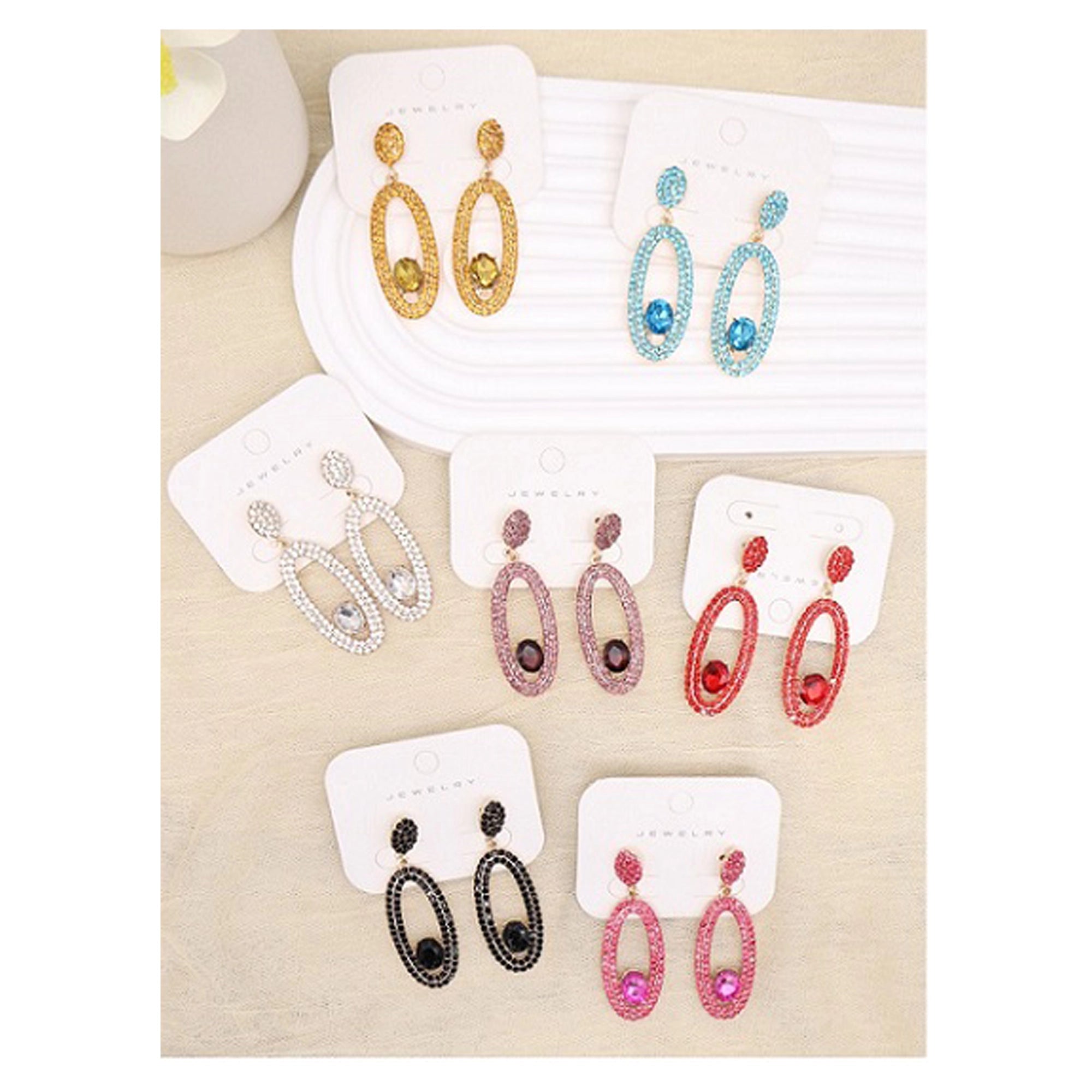 Sparkly Rhinestone Oval Dangle Earrings – Glamorous Crystal Drop Statement Earrings for Women (AER1968)