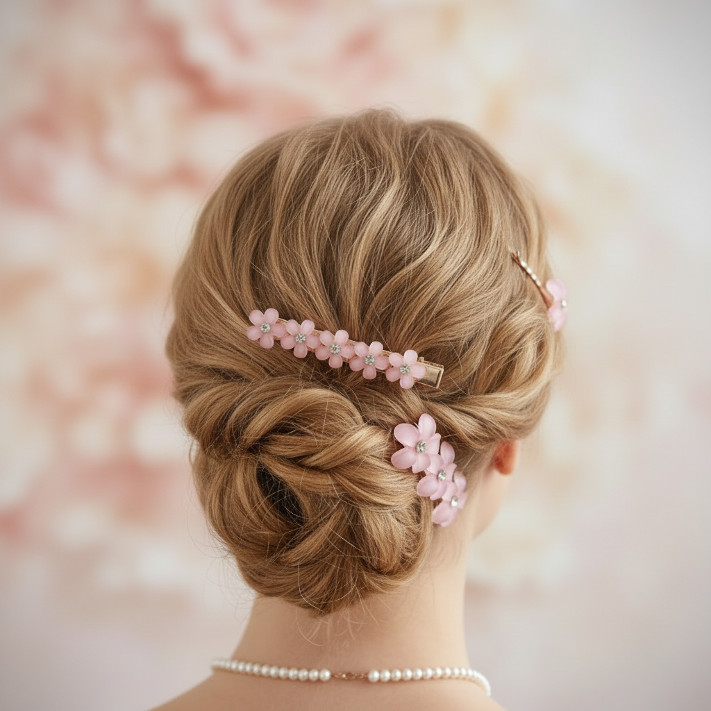 3pc Floral Rhinestone Hair Clip Set – Elegant Matte Flower Bobby Pins & Alligator Hair Barrettes for Women and Girls, Pastel Hair Accessories (AHR1156)