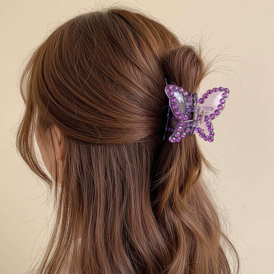 Sparkling 6cm Butterfly Rhinestone Hair Claw - Elegant Crystal Butterfly Clip (AHR1471)