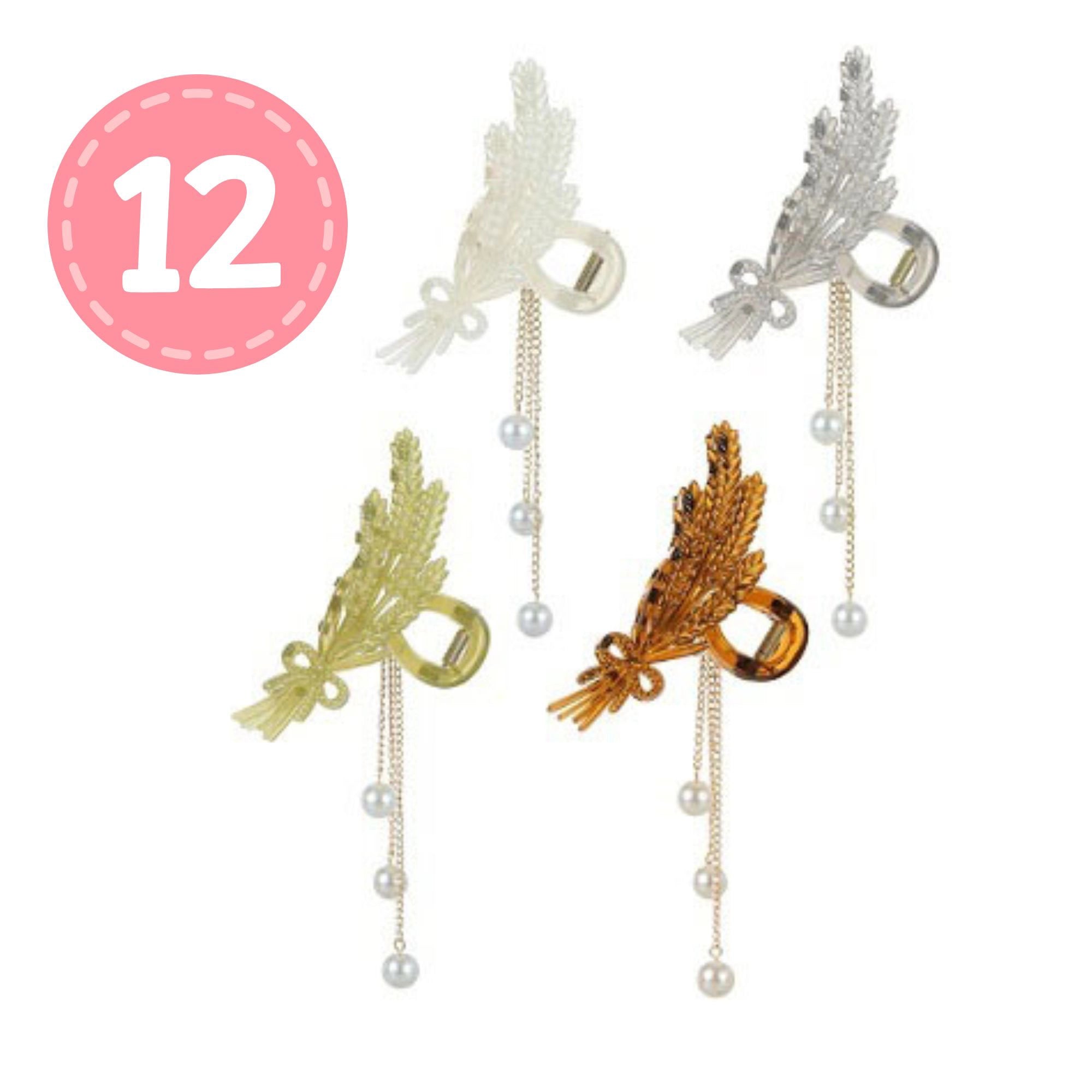 Tortoiseshell Wheat Claw Clip with Dangling Pearls Hair Claw CLip | 10.5CM