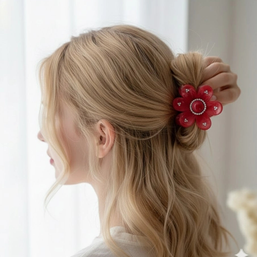 Glossy Crystal Flower Claw Hair Clips
