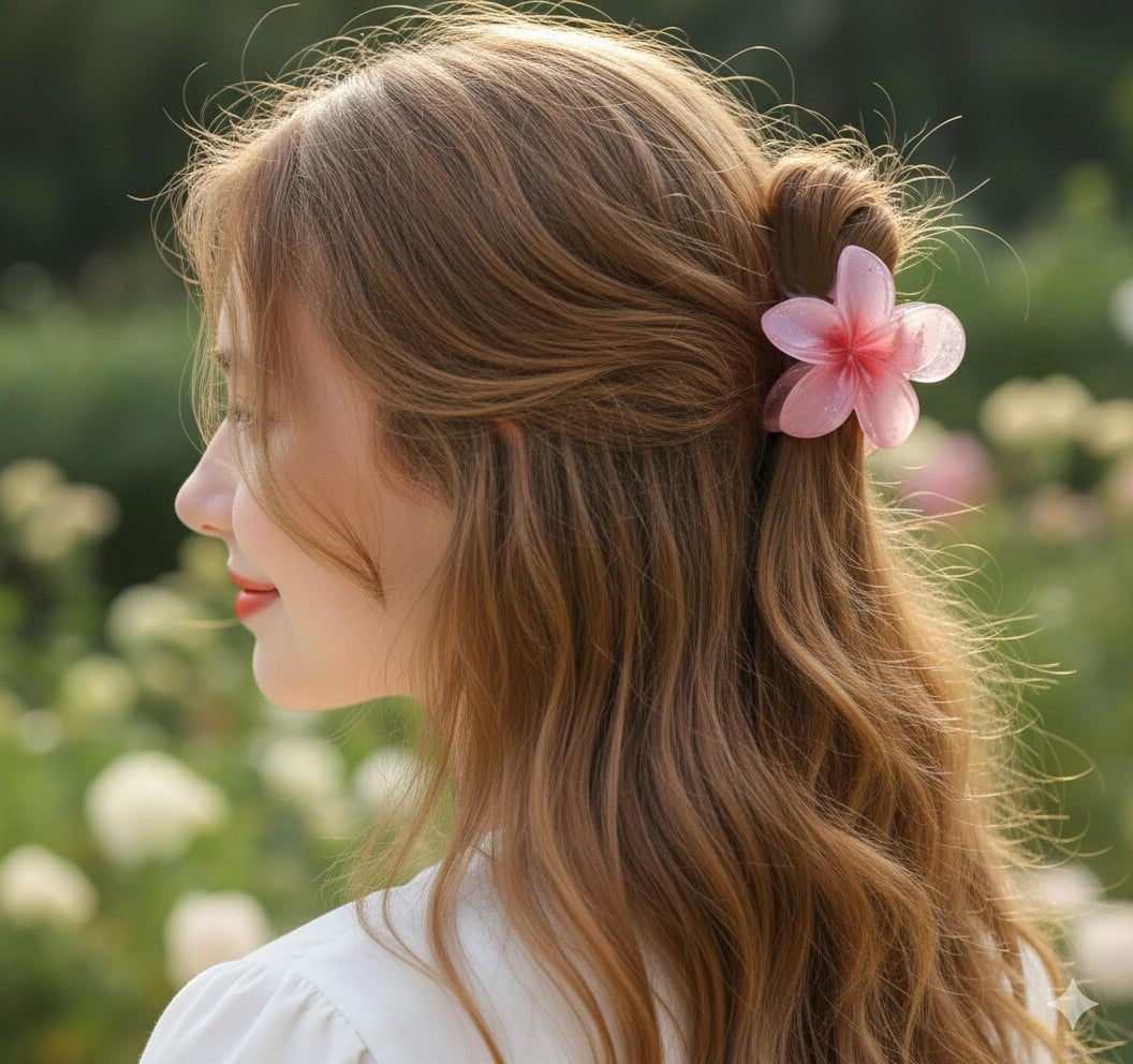 2-Piece Pastel Hair Clip Set | Glitter Bows & Translucent Flower Claw Clips | Kids/Girls Accessories