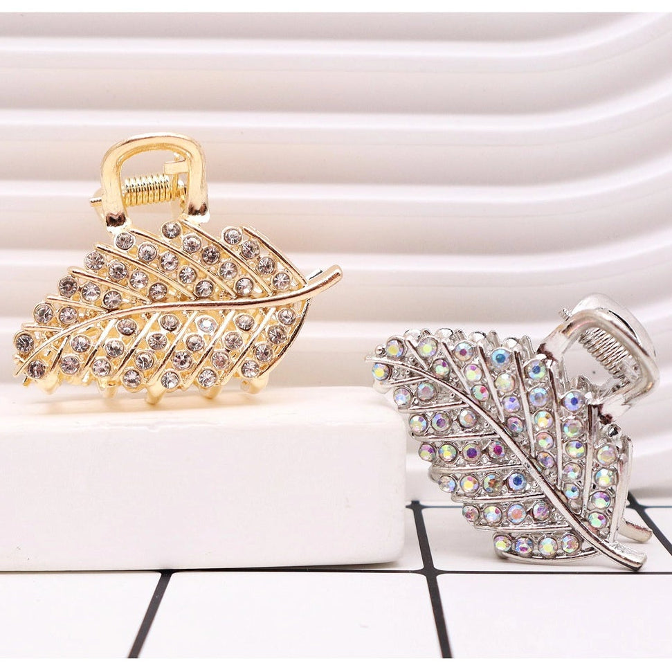 Sparkling Rhinestone Leaf Hair Claw Clip (AHR2107)