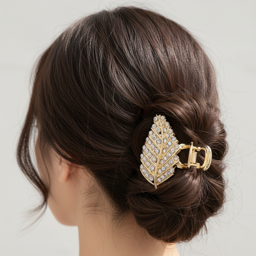 Sparkling Rhinestone Leaf Hair Claw Clip (AHR2107)